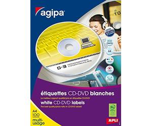 Apli - Etichette bianche per CD/DVD, confezione da 200 pezzi