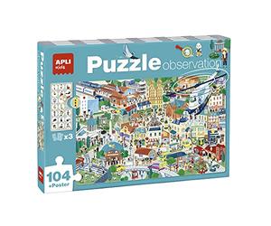 Apli kids 18820-Puzzle Osservazione Città-104 pezzi dimensioni 5 x 5 cm. Include 3 schede con oggetti da ricercare, 18820
