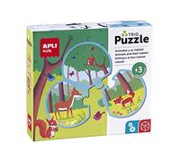 Apli kids 18821-Puzzle Trio Animali e il suo habitat-Include 8 puzzle da 3 ciascuno, 24 pezzi dimensioni Ø 9 cm, 18821