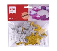 APLI Kids 18971 - Stelle in EVA adesive glitterate in oro e argento - 50 stelle di misure assortite per artigianato