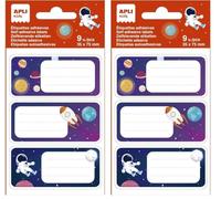 Apli Kids 19017 - Etichette scolastiche modello Planeta per identificare libri e oggetti - 3 motivi diversi 9 etichette (Confezione da 2)