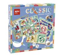 APLI Kids 19147 - Giochi riuniti 4 in 1, set di 4 giochi da tavolo classici illustrati: oca, perigi, scale e 4 a righe.