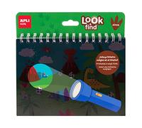 APLI Kids 19204 - Blocco Look & find Dinosauri, gioco di osservazione a tema dinos, a forma di blocco a fogli divertenti con la sua "torcia magica" di carta.