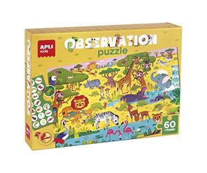 Apli Kids 19221 Puzzle Osservazione Giungla 60 Pezzi Formato 6 X 6 Cm, Include 1 Foglio con Oggetti da Trovare Puzzle per Bambini dai 4 Anni