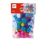 APLI Kids 19366 - Confezione da 80 pompon luminosi e colorati per attività manuali e hobby creativi.