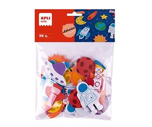 APLI Kids 19372 - Confezione da 56 forme adesive in schiuma EVA a tema spaziale per attività manuali e fai da te.