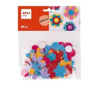 APLI Kids 19588 - Sacchetto di fiori in feltro adesivi per artigianato, 50 forme di fiori in colori e misure assortite