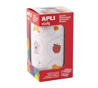 APLI Kids 20051 - Rotolo di gommette educative rotonde da 33 mm con illustrazioni a tema giardino.