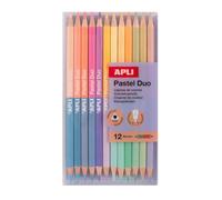APLI Kids 20084 - Matite pastello bicolore set di 12 matite doppie (24 colori) - design triangolare ergonomico - miniera resistente da 3 mm - confezione per disegno e arte