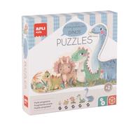Apli Kids 20124 - I miei primi dinosauri, Puzzle progressivo Bambino da 2 anni, Gioco educativo, Dinosauri, 5 puzzle, 15 pezzi grandi.
