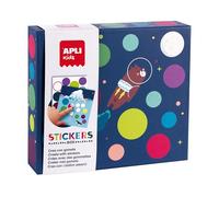 APLI Kids - Fly on The Moon 19140-Set di gommette di diverse forme in scatola di cartone modello Set di adesivi per completare le illustrazioni, 19140, 190 x 40 x 170 mm