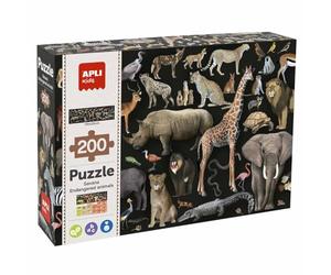 APLI Kids- Puzzle 200 Pezzi degli Animali della Savana a Rischio di estinzione, Multicolore, 19697