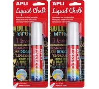 APLI Liquid Chalk - Pennarelli a gesso liquido cancellabile, punta parallela, 10 x 15 mm, colore bianco, 1 pezzo (Confezione da 2)