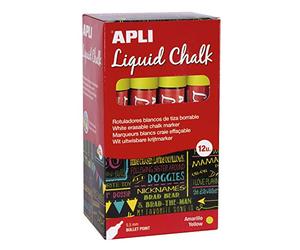 Apli - Liquid Chalk, Pennarelli a gesso liquido, cancellabili, punta rotonda da 5,5 mm, colore giallo, 12 pezzi