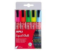 APLI - Pennarello a gesso liquido, colori assortiti (confezione da 5)