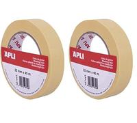 APLI Rotolo di nastro da pittore o carrozzeria 25 mm x 45 m formato singolo, carta da 57 g/m², resistente fino a 60° (Confezione da 2)