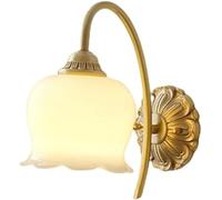 Aplique de pared con diseño de flor dorada, de latón, para baño, tocador, estilo antiguo, vintage, blanco leche, estilo nórdico, moderno, para mesita de noche, dormitorio, sala de estar, pasillo, entr