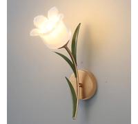 Aplique de pared con diseño de flores de vidrio blanco lechoso, estilo vintage dorado, para pasillo, cocina, lavabo, baño, tocador, lámpara de pared antigua de granja para dormitorio y sala de estar.