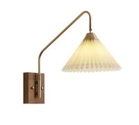 Aplique de pared de brazo largo con interruptor de cadena, cableado, estilo rústico vintage, con pantalla de tela plisada, brazo oscilante para dormitorio, mesa de comedor, mesita de noche, sala de es