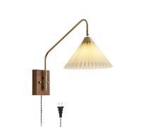 Aplique de pared de brazo largo con interruptor de cadena, cableado, estilo rústico vintage, con pantalla de tela plisada, brazo oscilante para dormitorio, mesa de comedor, mesita de noche, sala de es