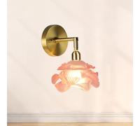 Aplique de pared moderno con brazo ajustable, cableado, estilo antiguo, de vidrio transparente esmerilado, con diseño de flores rosas y doradas vintage, para dormitorio infantil, mesita de noche, sala