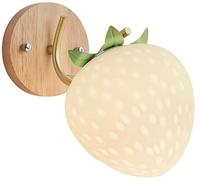 Apliques de pared con pantalla de leche blanca para dormitorio de niñas, lámpara de pared nórdica moderna de mediados de siglo, bonita lámpara de pared infantil con fresa y bombilla LED regulable para