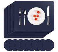 APLKER Set di 8 Tovagliette in Pelle, Tovagliette lavabili, Resistenti al Calore Set da 8 Sottobicchieri Antiscivolo e Impermeabile, 16" x 12" -Blu Scuro