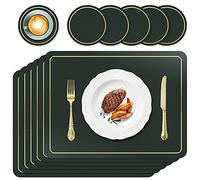 APLKER Tovaglietta in Pelle Set di 6 Tovagliette Lavabili Impermeabile, Tovagliette per Cucina, Antiscivolo Resistenti al Calore Tovagliette e Sottobicchieri per Tavola, 41 x 30 cm (Verde Scuro)