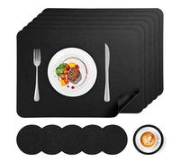 APLKER Tovagliette Americane Lavabili con Sottobicchieri Set di 6 | Tovagliette Colazione Bifacciale & Resistenti Tovaglietta Americana per Cucine Tavoli da Pranzo Uffici 43 × 30 CM Nero