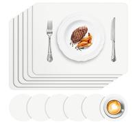 APLKER Tovagliette in Pelle Set di 6 Tovaglietta Americana Lavabili Impermeabili Antiscivolo Resistenti al Calore, Rettangolari Set Tovagliette, 16" x 12" (Bianco)