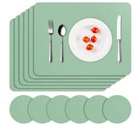 APLKER Tovagliette in Pelle Set di 6 Tovaglietta Americana Lavabili Impermeabili Antiscivolo Resistenti al Calore, Rettangolari Set Tovagliette, 16" x 12" (Lattuga verde)