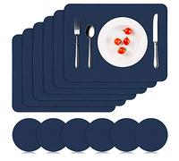 APLKER Tovagliette in Pelle Set di 6 Tovaglietta Americana Lavabili Impermeabili Antiscivolo Resistenti al Calore, Rettangolari Set Tovagliette, 16"X12" - Blu Scuro