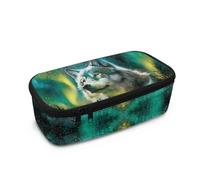 Aplkyhs Astuccio portapenne con cerniera, astuccio per cancelleria, per bambini e adolescenti, Lupo Aurora, Zaino per bambini