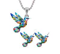 APLudoo Elegante Colibrì Ciondolo Collana Orecchini Colorato Acrilico Ciondolo Gioielli Set Per Le Donne Partito Indossare Accessori Collana Orecchini