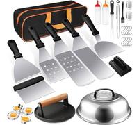 APLUSH Kit Accessori per Piastra, Set di Accessori per Griglia Piatta da 29 Pezzi per Blackstone E Camp Chef, Set di Spatole per Griglia con Coperchio per Imbastire, Borsa per Il Trasporto