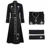 APLVFFZH Abito Sacerdotale con Dettagli Croce Tunica Lunga Maniche Ampie Bottoni Frontali Tessuto Poliestere Adatto per Feste Religiose Recite Teatrali Rievocazioni Storiche Halloween, Nero, S