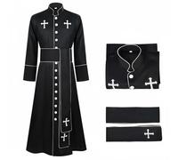 APLVFFZH Abito Sacerdotale con Dettagli Croce Tunica Lunga Maniche Ampie Bottoni Frontali Tessuto Poliestere Adatto per Feste Religiose Recite Teatrali Rievocazioni Storiche Halloween, Nero, M