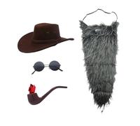 APLVFFZH Cappello da Cowboy e Barba con Baffi per esibizioni sul palco del Carnevale, Grigio