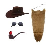 APLVFFZH Cappello da Cowboy e Barba con Baffi per esibizioni sul palco del Carnevale, Marrone