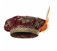 APLVFFZH Cappello Rinascimento Uomo Muffin Tessuto Effetto Velluto con Centrale Bordo Dorato Adatto per Recite Medievali Travestimenti Celebrazioni Storiche, Rosso