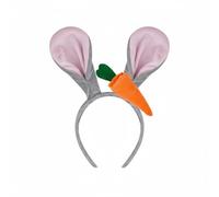 APLVFFZH Fermaglio per Bambini Cerchietto Orecchie Coniglio Fascia Capelli Accessorio Capelli Cuffia Costume con Carota Tessuto Delicato con Filo Interno, Grigio+Rosa, Orecchie+Carota