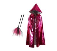 APLVFFZH Mantello con Cappuccio per Cosplay da Strega per Bambini Leggero E Comodo con Scopa Adatto a Feste Tema, Rosa Rossa