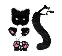 APLVFFZH Orecchie Fascia per Foto Accessori per Feste di Cosplay Travestimenti di Carnevale Accessori per Costumi da Cosplay di Animali Coda Zampa Guanti Legge, Nero