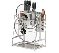 APLVFFZH Organizer Cucina e Scaffale Cucina, Porta Coper Pentole Salvaspazio per Utensili e Taglieri, Portacoperchi+portacoltelli+4 ganci