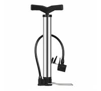 APLVFFZH Pompa Bicicletta Pompa Gonfiaggio Manuale Universale con Manometro Alta Pressione Acciaio Inox Doppia Testa Multiuso per Palloni Giocattoli Gonfiabili Garage Famiglia, Argento, Corto