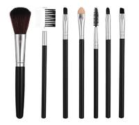 APLVFFZH Set 7 Pennelli per Fondotinta, Ombretto e Labbra, per professionisti, Set di 7 pennelli con manico nero e tubo argentato (nuovo modello)