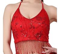 APLVFFZH Top Crop Belly Dance con Paillettes E Ricami Crop Regolabile con Doppia Allacciatura Materiale Soft Poliestere Adatto per Esibizione Party Cl, Rosso