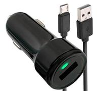 APM 570332 - Caricatore per accendisigari USB-A, 2,1A, nero + cavo USB-A/Micro-USB, M/M, 1M
