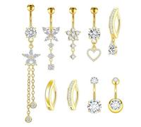 APMGONT 9 Pezzi di Anelli per Ombelico in Acciaio Inox Barre per Ombelico in Oro/Argento 14G Navel Bars Barbell Stella Farfalla Tassel Cuore Anelli Ombelico (Oro)