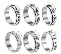 APMGONT Anelli Spinner per Donne, Set di Anelli in Acciaio Inox da 6 Pezzi Uomo, Anello Fidget Band per Donne, Anello Fidget Luna e Stella per Uomo Donna (14)